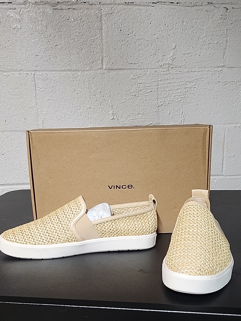 Vince Beige Woven Slip-On Sneakers with White Sole